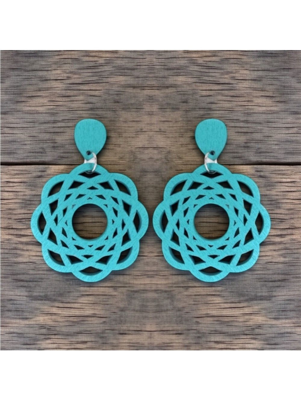 CLOSET CLEAR OUT! Turquoise Flower Filigree Wood Earrings